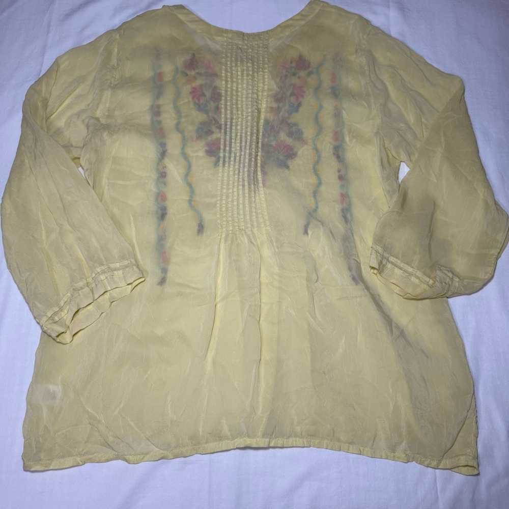 Johnny Was Yellow Embroidered Boho Tunic Cupra Rayon Size Large Festival Peasant - Picture 9 of 9